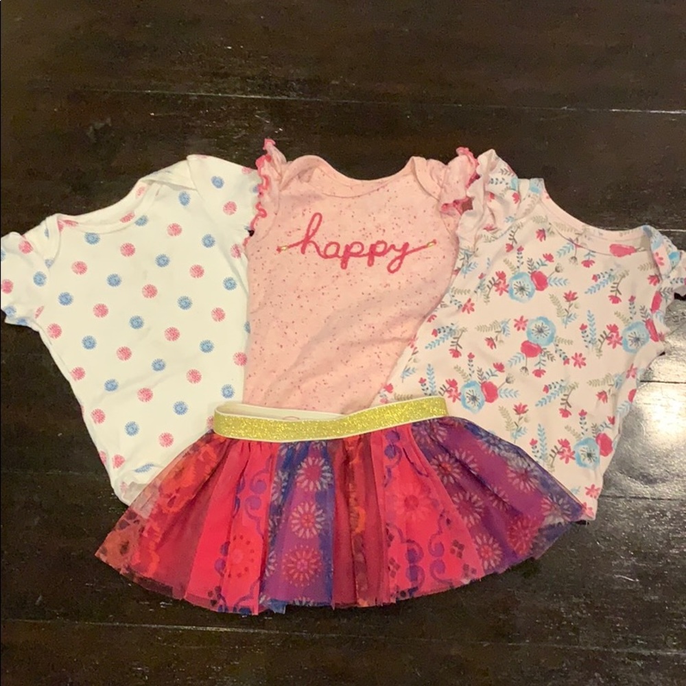 3 precious onesies with matching skirt
